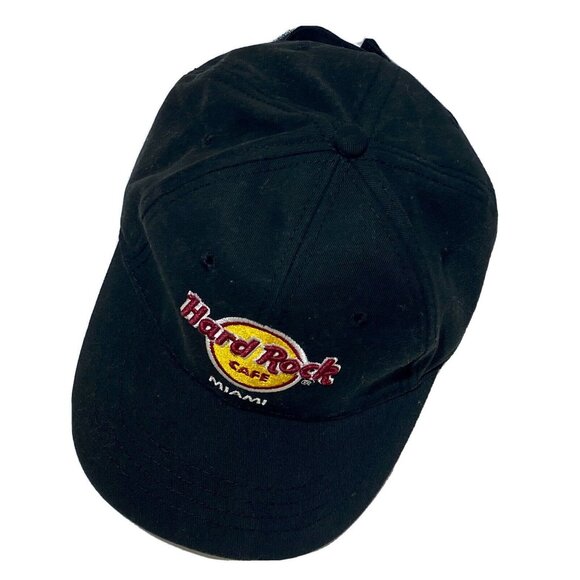 Hard Rock Miami black embroidered hat cap hook n loop adjustable strap preowned - Picture 6 of 7